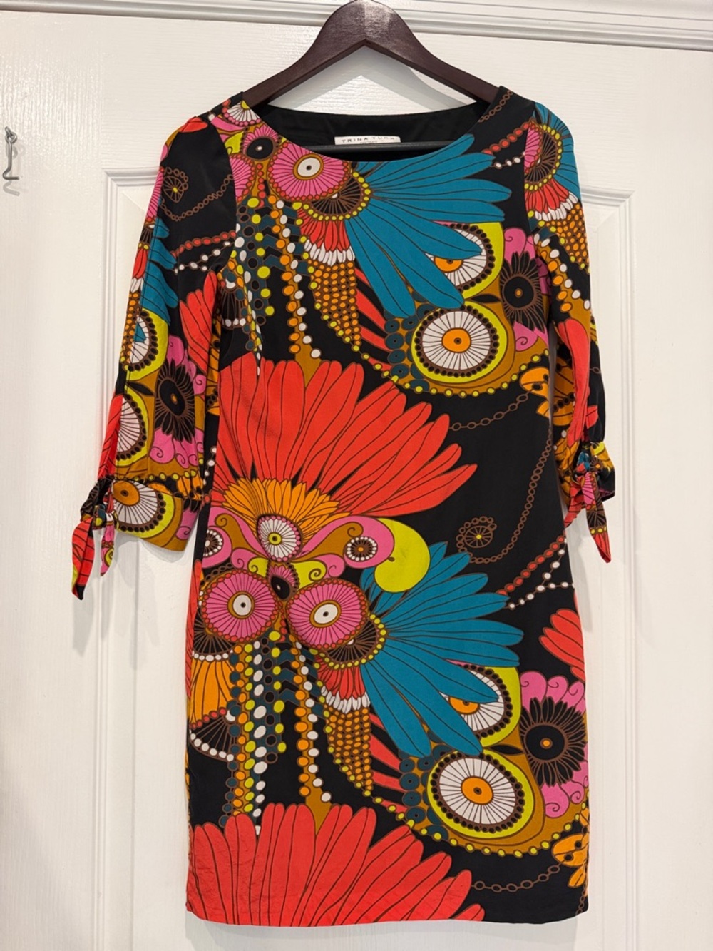 Trina Turk Black Dress with Teal, Pink, Yellow & Orange Floral Print